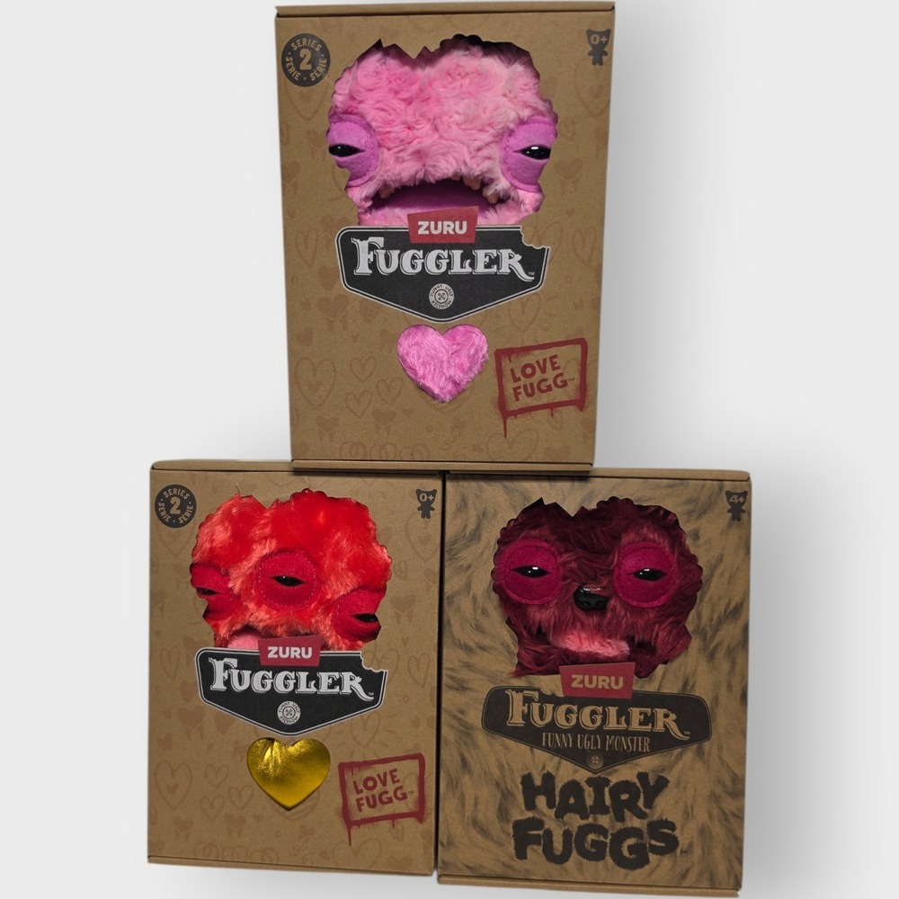 NEW ZURU Fuggler Love Series 3 Plush Lot Pink & Red  HAIRY Funny Ugly Monsters